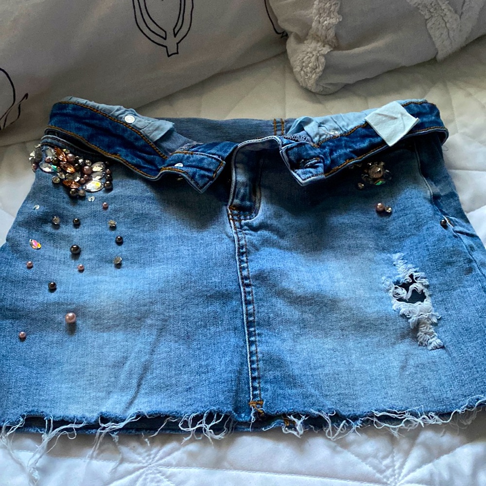 Angel kiss Los Angeles denim mini skirt with gems <3